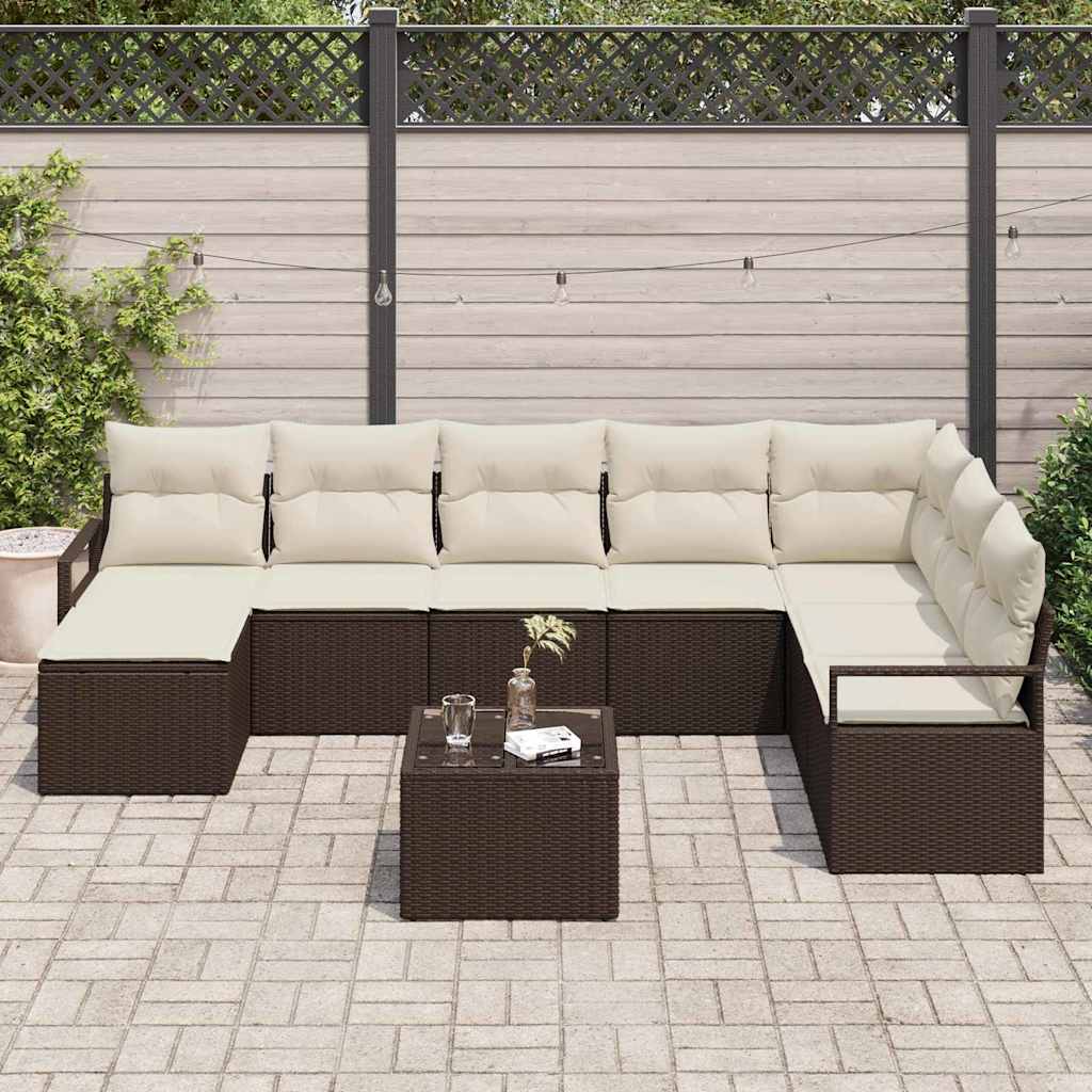 Garten-Sofa-Set mit Kissen mit Speicher 9 pcs Braun und Creme